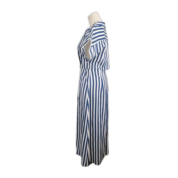 NWOT Zara Striped Linen Bld Shirt Dress XS XSmall Midi Blue White Resort No Belt - Picture 7 of 12